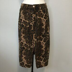FRNCH Nassia Leopard Print Denim Skirt Size L